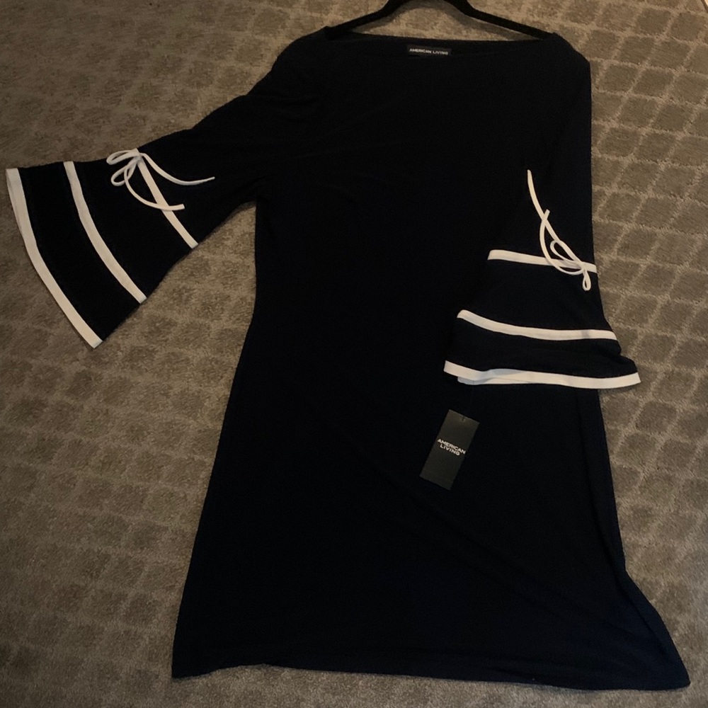 American Living Navy Bell Sleeve Dress